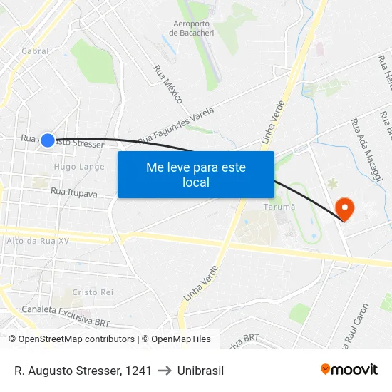 R. Augusto Stresser, 1241 to Unibrasil map