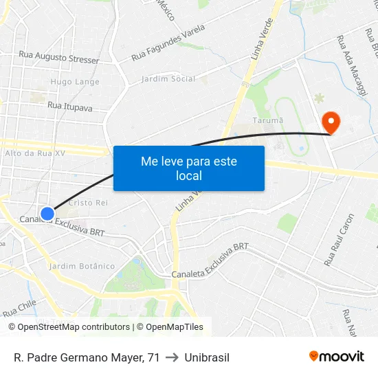 R. Padre Germano Mayer, 71 to Unibrasil map