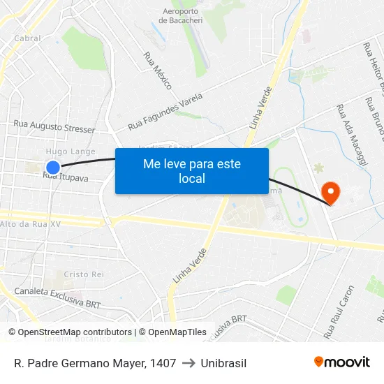 R. Padre Germano Mayer, 1407 to Unibrasil map
