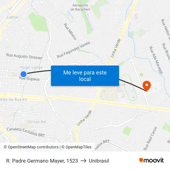 R. Padre Germano Mayer, 1523 to Unibrasil map