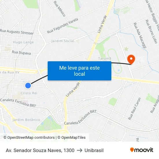 Av. Senador Souza Naves, 1300 to Unibrasil map