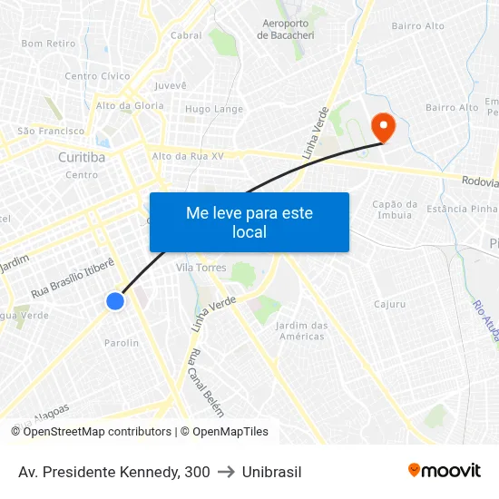 Av. Presidente Kennedy, 300 to Unibrasil map