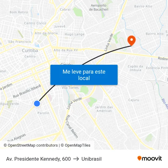 Av. Presidente Kennedy, 600 to Unibrasil map