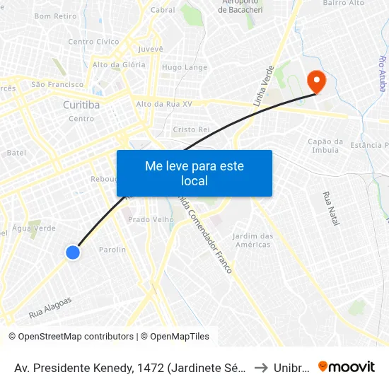 Av. Presidente Kenedy, 1472 (Jardinete Sérgio Fraga) to Unibrasil map