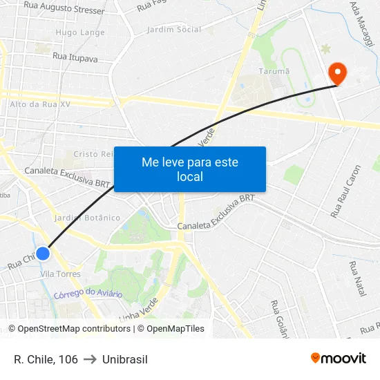 R. Chile, 106 to Unibrasil map