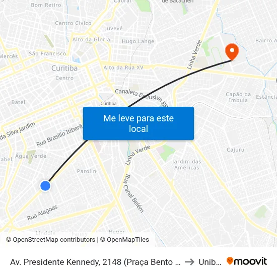 Av. Presidente Kennedy, 2148 (Praça Bento Munhoz da Rocha) to Unibrasil map