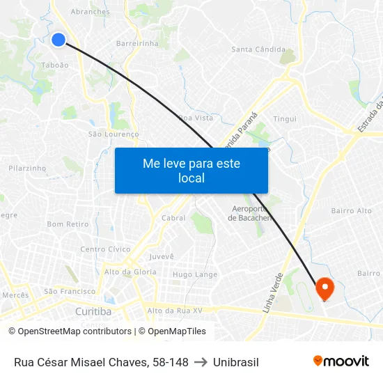 Rua César Misael Chaves, 58-148 to Unibrasil map