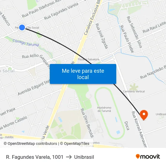 R. Fagundes Varela, 1001 to Unibrasil map