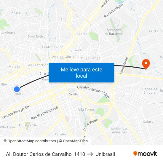 Al. Doutor Carlos de Carvalho, 1410 to Unibrasil map