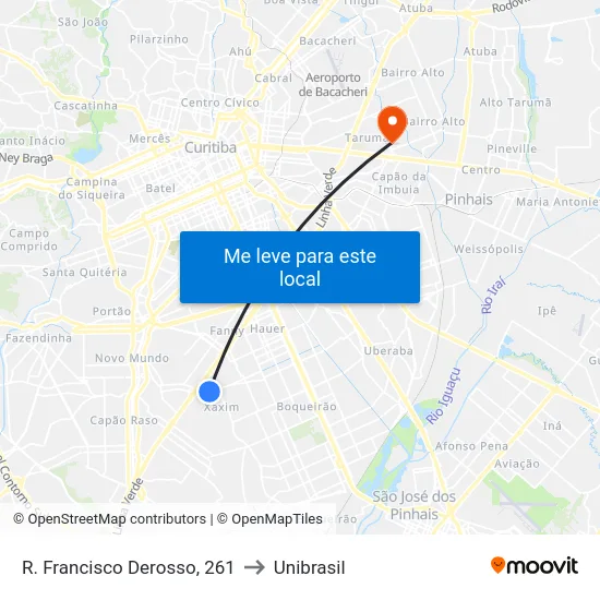 R. Francisco Derosso, 261 to Unibrasil map