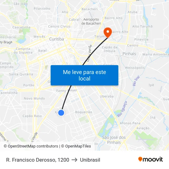 R. Francisco Derosso, 1200 to Unibrasil map