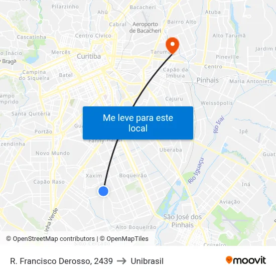 R. Francisco Derosso, 2439 to Unibrasil map