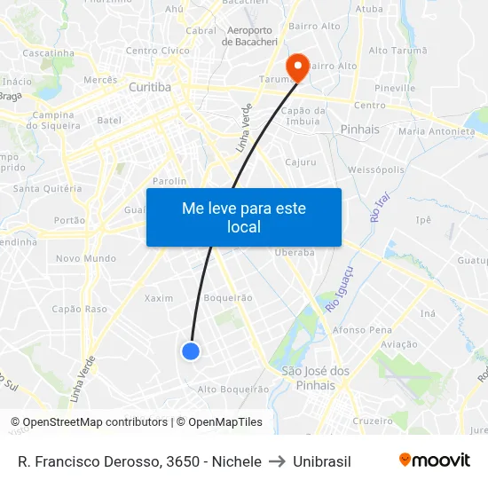R. Francisco Derosso, 3650 - Nichele to Unibrasil map