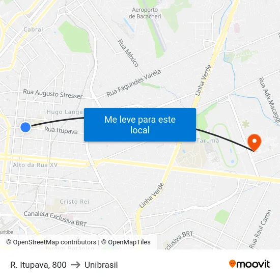 R. Itupava, 800 to Unibrasil map