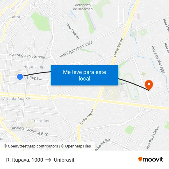 R. Itupava, 1000 to Unibrasil map