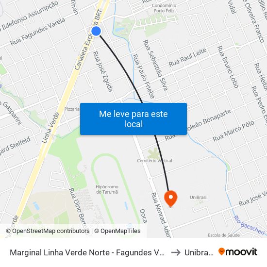 Marginal Linha Verde Norte - Fagundes Varela to Unibrasil map