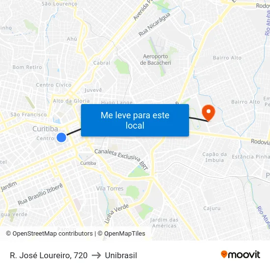 R. José Loureiro, 720 to Unibrasil map