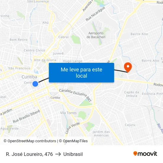 R. José Loureiro, 476 to Unibrasil map
