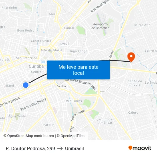 R. Doutor Pedrosa, 299 to Unibrasil map