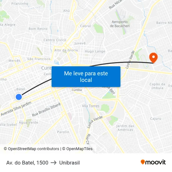 Av. do Batel, 1500 to Unibrasil map
