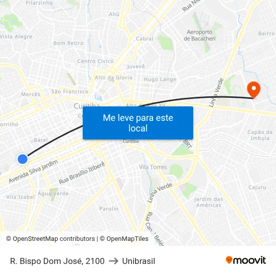R. Bispo Dom José, 2100 to Unibrasil map