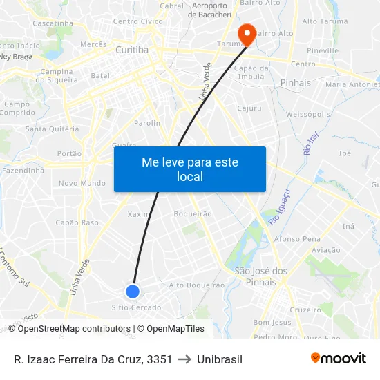 R. Izaac Ferreira Da Cruz, 3351 to Unibrasil map