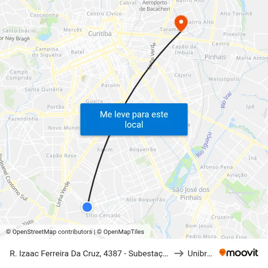 R. Izaac Ferreira Da Cruz, 4387 - Subestação Copel to Unibrasil map