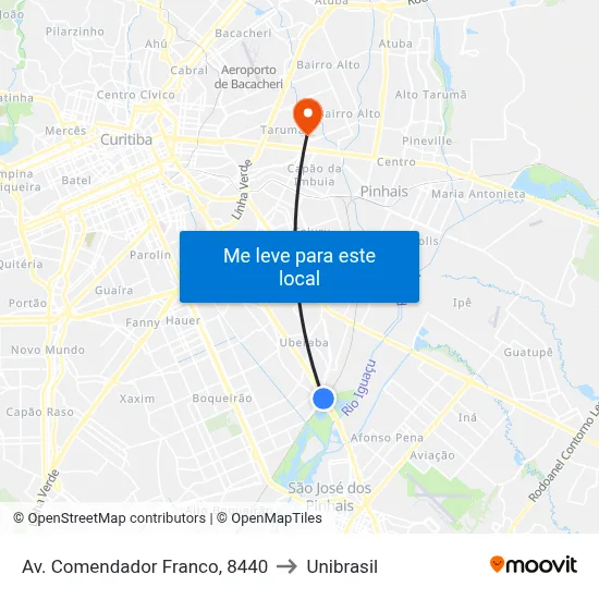 Av. Comendador Franco, 8440 to Unibrasil map