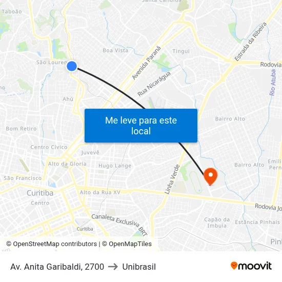Av. Anita Garibaldi, 2700 to Unibrasil map
