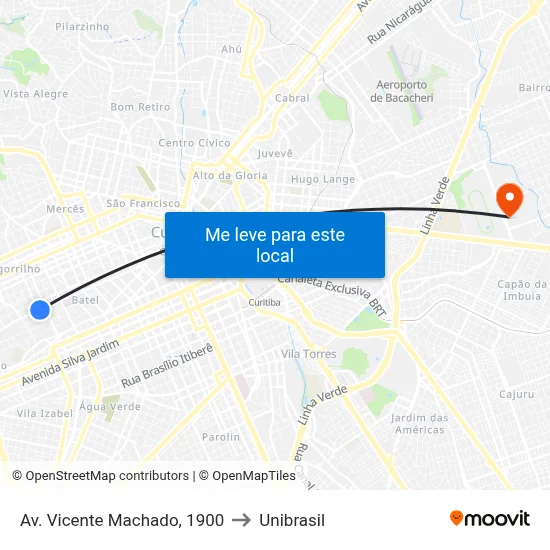 Av. Vicente Machado, 1900 to Unibrasil map