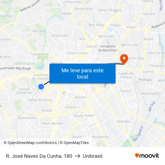 R. José Naves Da Cunha, 180 to Unibrasil map