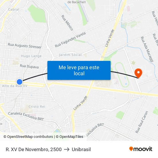 R. XV De Novembro, 2500 to Unibrasil map