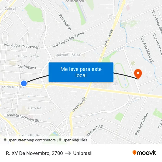 R. XV de Novembro, 2700 to Unibrasil map