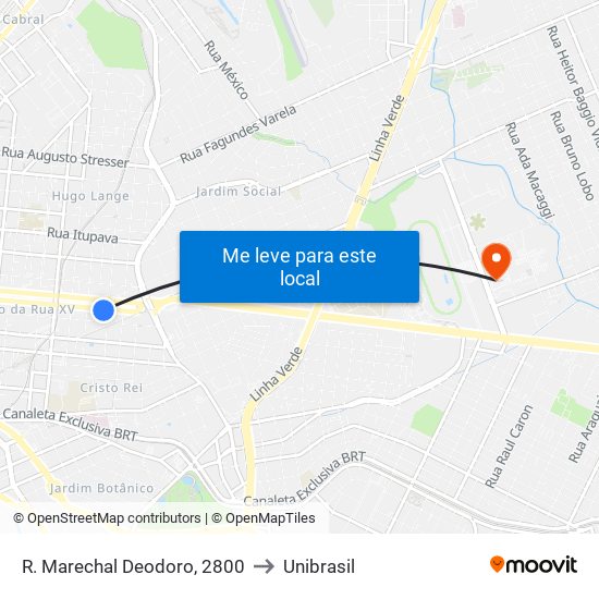 R. Marechal Deodoro, 2800 to Unibrasil map