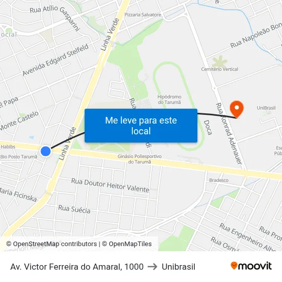 Av. Victor Ferreira do Amaral, 1000 to Unibrasil map