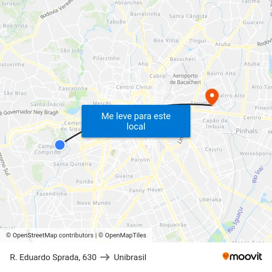 R. Eduardo Sprada, 630 to Unibrasil map