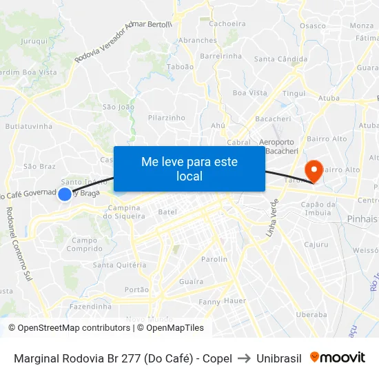 Marginal Rodovia Br 277 (Do Café) - Copel to Unibrasil map