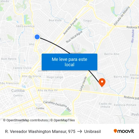 R. Vereador Washington Mansur, 975 to Unibrasil map