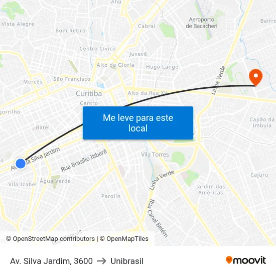 Av. Silva Jardim, 3600 to Unibrasil map