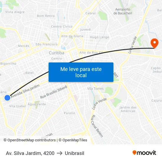 Av. Silva Jardim, 4200 to Unibrasil map