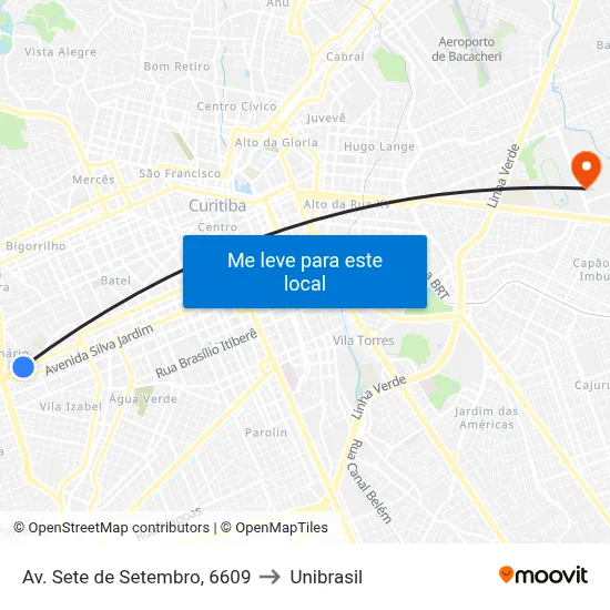 Av. Sete de Setembro, 6609 to Unibrasil map