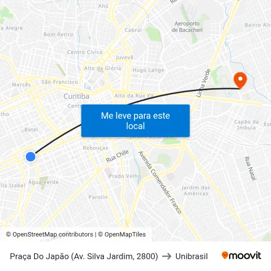 Praça Do Japão (Av. Silva Jardim, 2800) to Unibrasil map