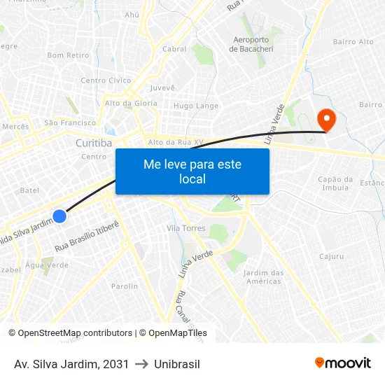 Av. Silva Jardim, 2031 to Unibrasil map