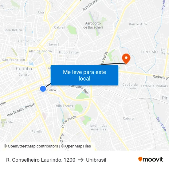 R. Conselheiro Laurindo, 1200 to Unibrasil map