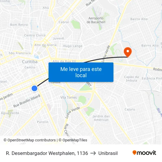R. Desembargador Westphalen, 1136 to Unibrasil map