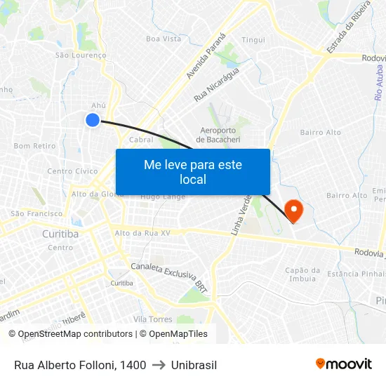 Rua Alberto Folloni, 1400 to Unibrasil map