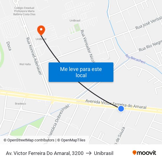 Av. Victor Ferreira Do Amaral, 3200 to Unibrasil map