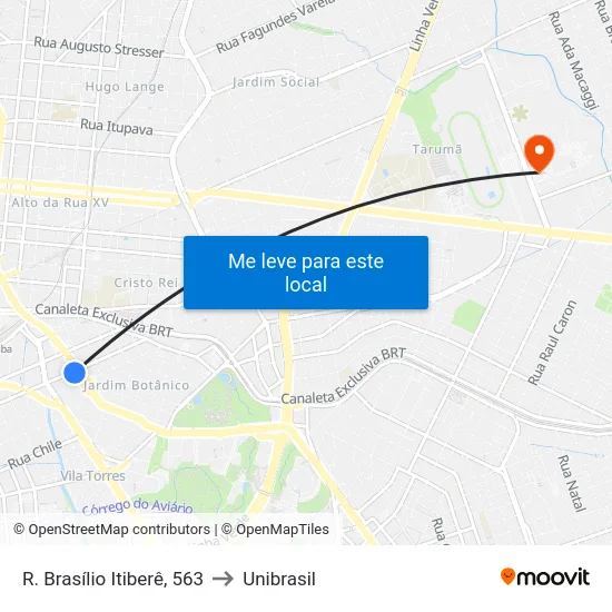 R. Brasílio Itiberê, 563 to Unibrasil map
