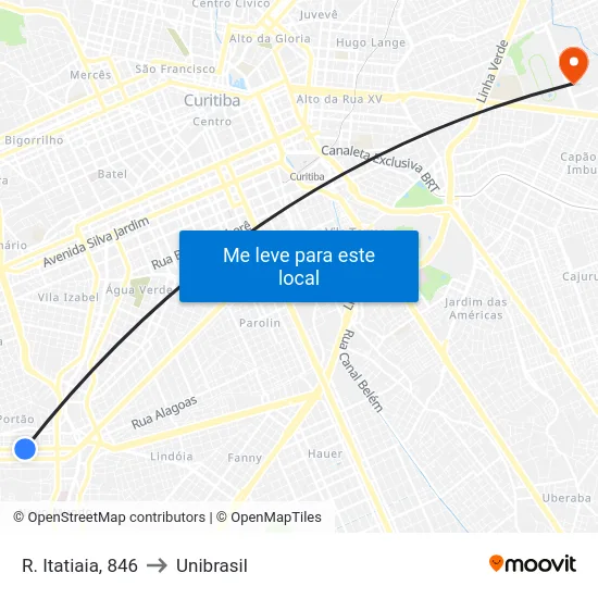 R. Itatiaia, 846 to Unibrasil map