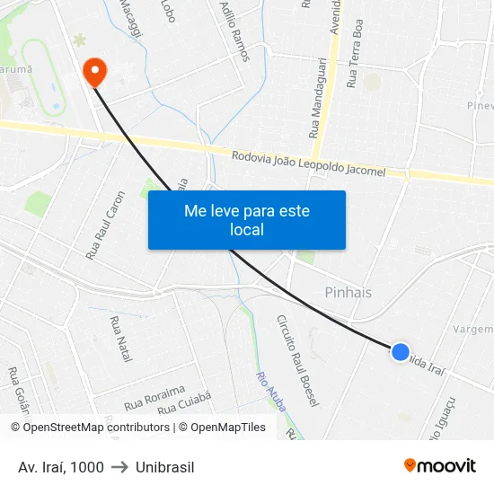 Av. Iraí, 1000 to Unibrasil map
